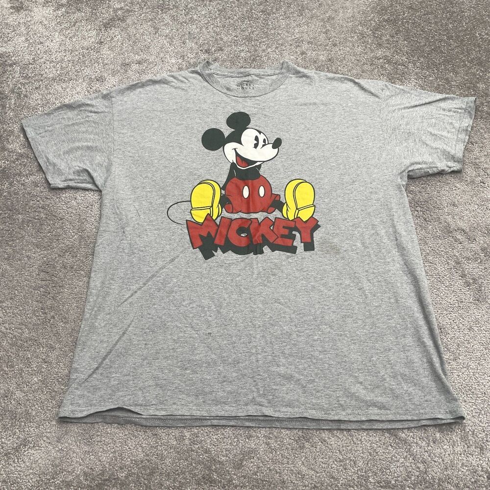 Disney Mickey Mouse Graphic T-Shirt Mens 2X Gray Crew Neck Cotton Casual Tee